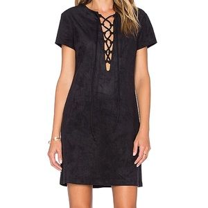 WAYF black faux suede lace-up mini dress